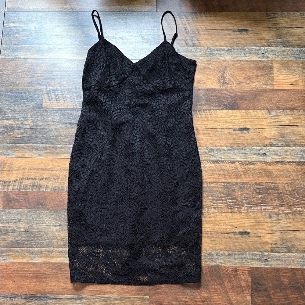 Guess Black Lace Spaghetti Strap Mini Dress